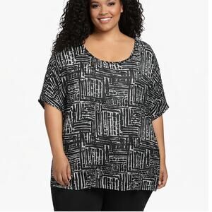 Torrid Size 3 Black White Sheer High Low Blouse Plus Size 3X Tunic Top